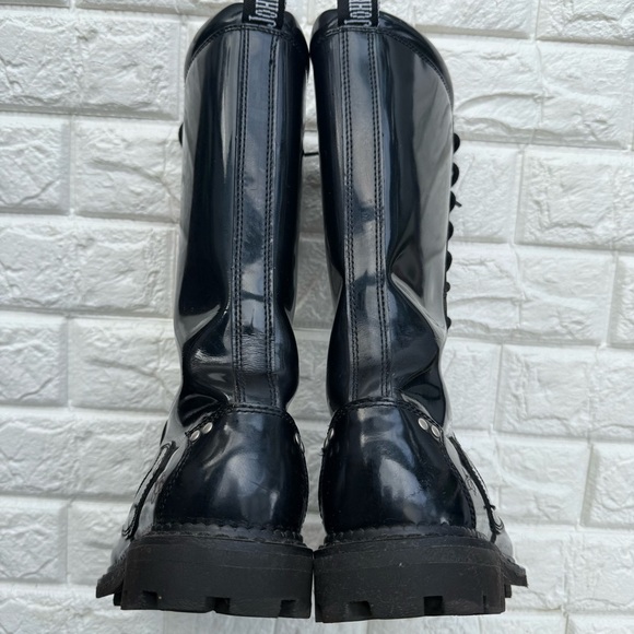 John Fluevog Tall Angels Bill Black Patent leather 12 Eye Combat Boots - Picture 7 of 14